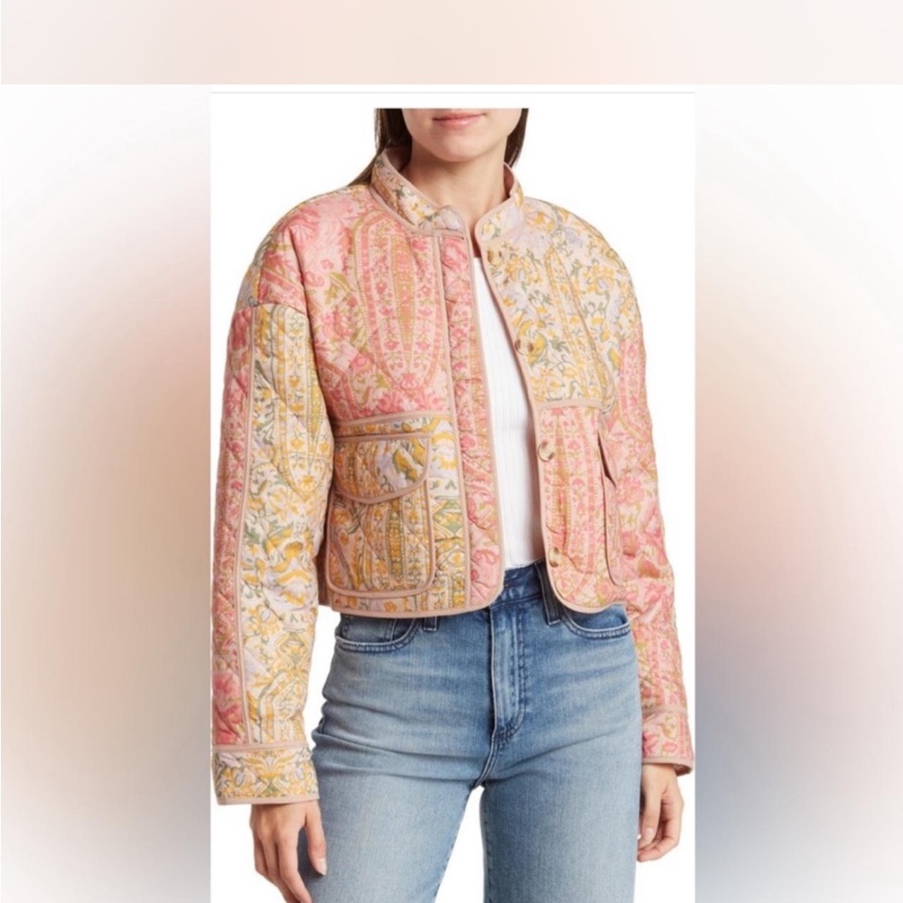 7 For All Mankind Pink and Yellow Bomber Jacket